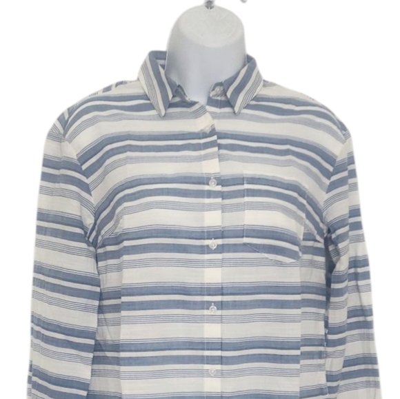 A New Day Womens Striped Tunic Button Down Shirt Oversized XS Blue White Pocket. - Picture 7 of 11